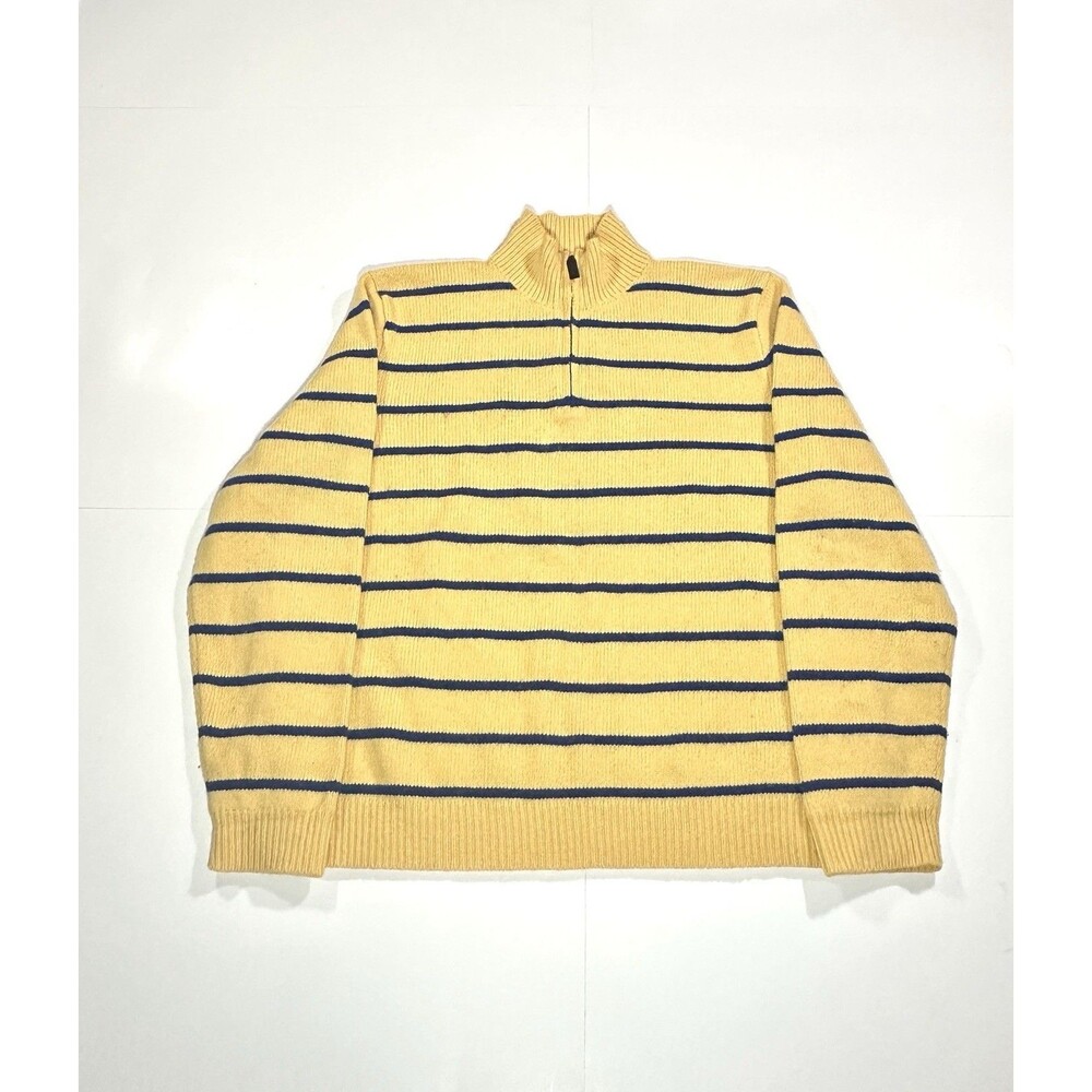 VTG Polo Ralph Lauren 1/4 Zip Sweater Mens Sz XXL Yellow White Striped Lambswool